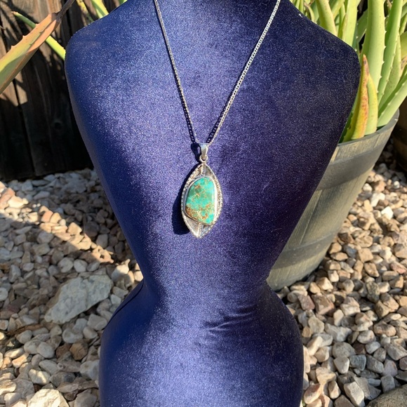 Silver Necklace with Turquoise Pendant - Picture 7 of 16
